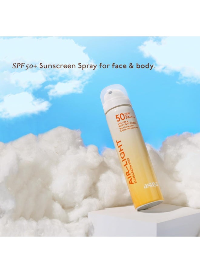 Asaya بخاخ واقي الشمس أسيا إير لايت بعامل حماية SPF 50 وPA++++، يحمي من أشعة UVA/UVB، غني بالسيراميدات وخلاصة الصبار | شفاف وغير دهني | واقي شمس سائل منعش ومرطب وسريع الامتصاص | لا يترك أي أثر أبيض | سهل إعادة التطبيق | خالي من الكحول | مناسب للبشرة الدهنية والجافة والمختلطة | للرجال والنساء | 75 مل - Image 4